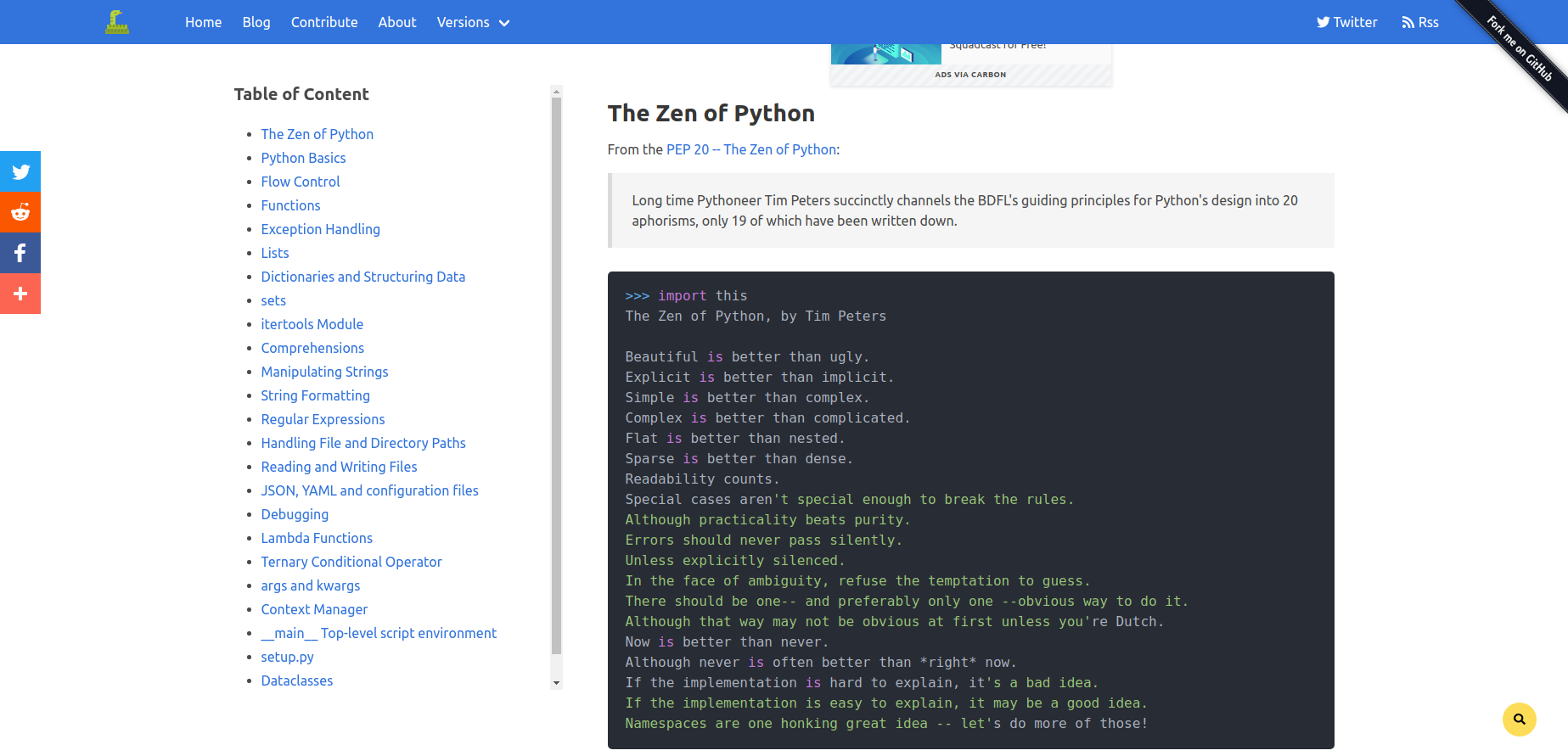 schermata sito Pythoncheatsheet.org